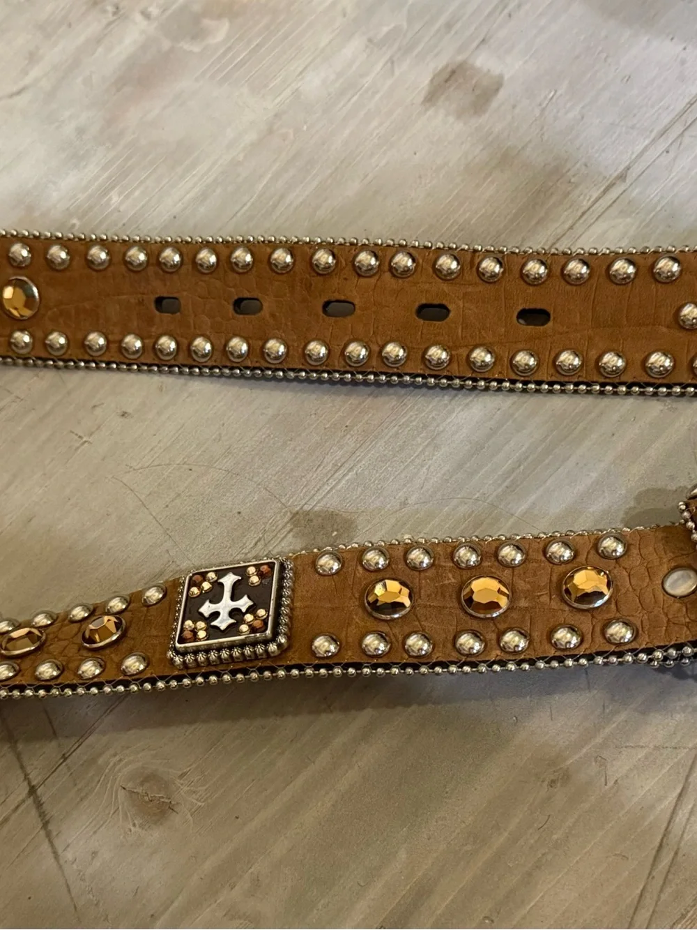 Nocona Studded Amber Brown Leather Waist Belt with Gem Accents